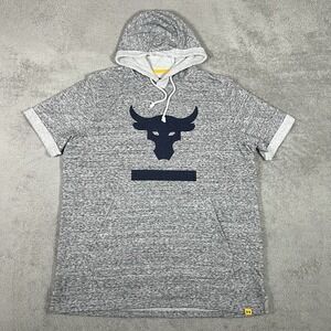 Under Armour Project Rock Hooded Sweatshirt Mens Medium Gray Terry Gym Training